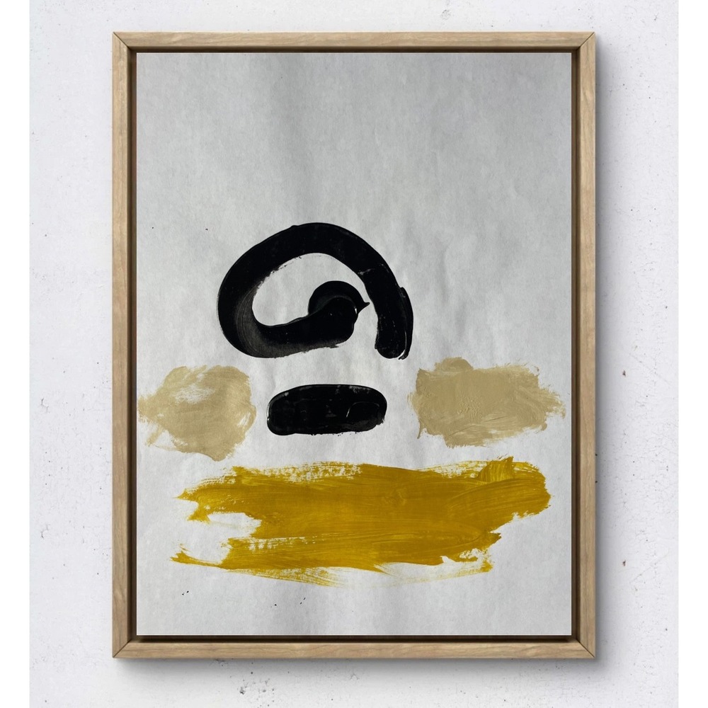 Original Abstract Ink Painting Ochre Tan Black Minimalist Wall Art 8.5x11 Paper